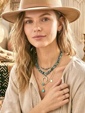 SILK Artisan Moon 🌙 Crescent paisley rustic Necklace western hippy celestial vib